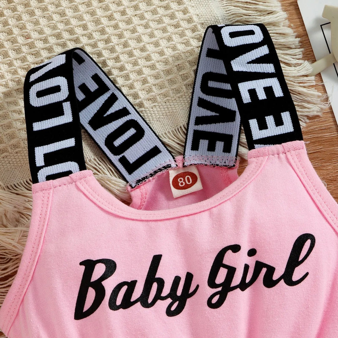 Kids Girls Summer Suspender jumpsuit Backless Overalls Letter Print Pullover