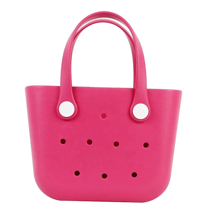 Custom Durable Silicone Waterproof Beach Tote Hues Color Handbag with  Innerbag and Sunny-flower handles plus Silicone Charms.