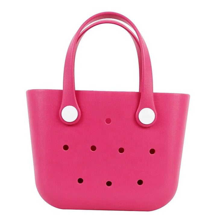 Custom Durable Silicone Waterproof Beach Tote Hues Color Handbag with  Innerbag and Sunny-flower handles plus Silicone Charms.