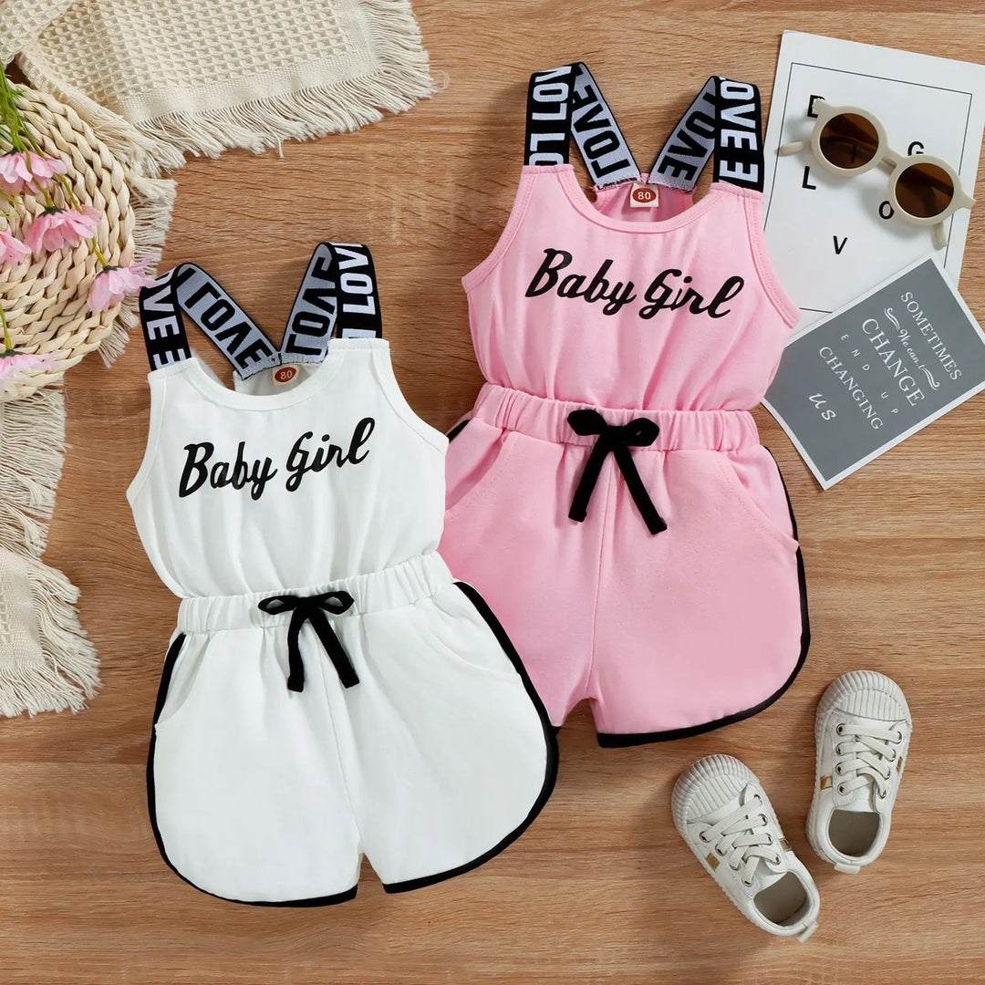 Kids Girls Summer Suspender jumpsuit Backless Overalls Letter Print Pullover