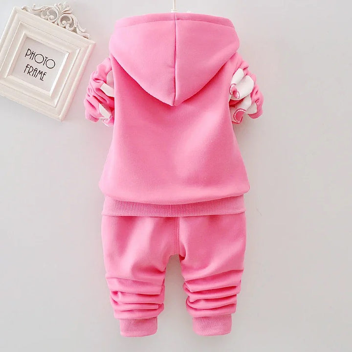 Kids Flower Patter Winter Thick Toddler Long-Sleeve Zipper Hooded Jacket Pants Sets