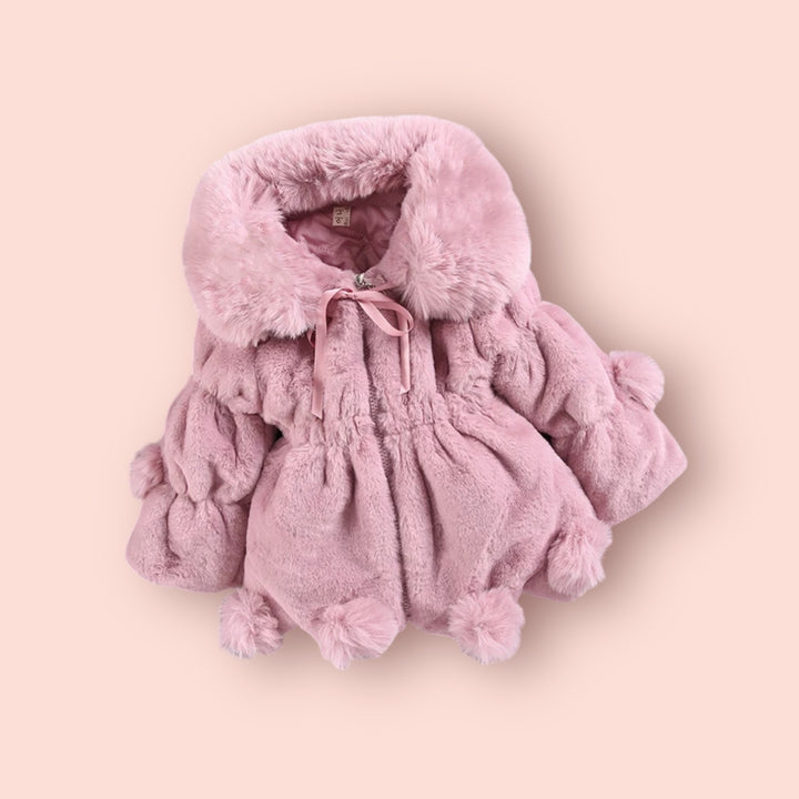 Baby Girls Jacket Faux Fur Coat Winter Outwear Velour Fabric with lovely bows