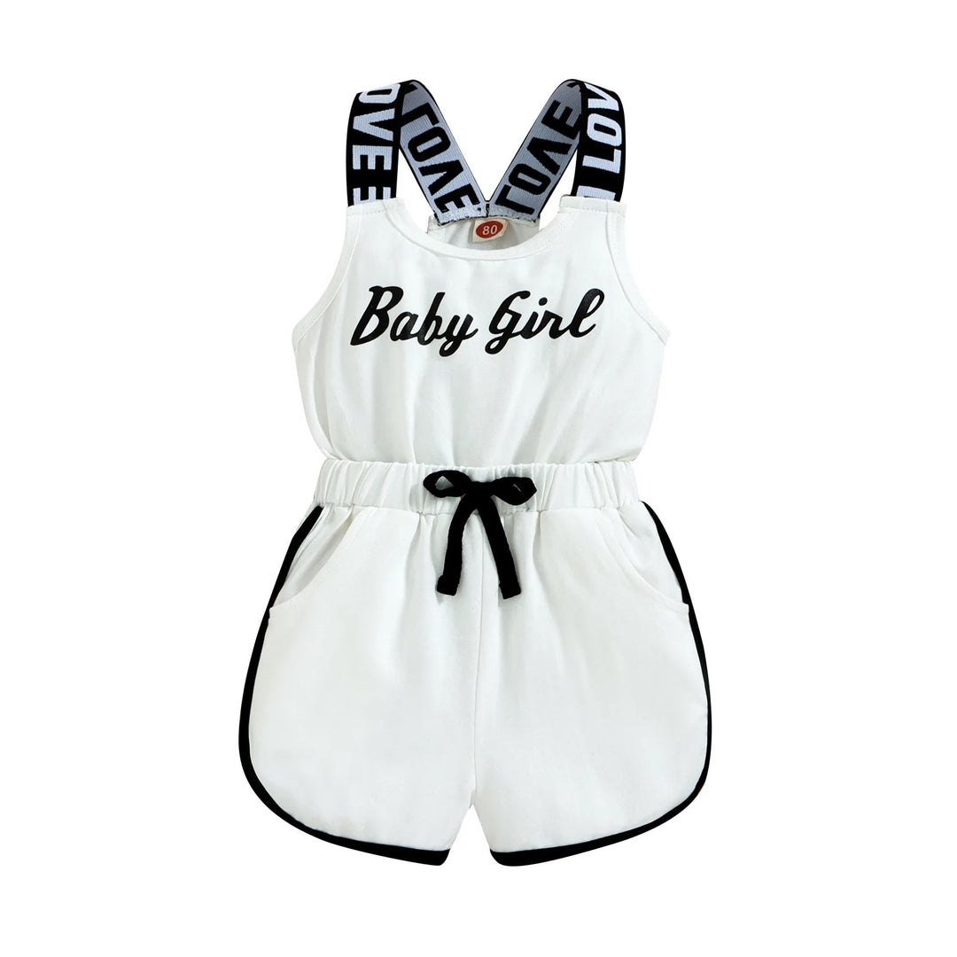 Kids Girls Summer Suspender jumpsuit Backless Overalls Letter Print Pullover