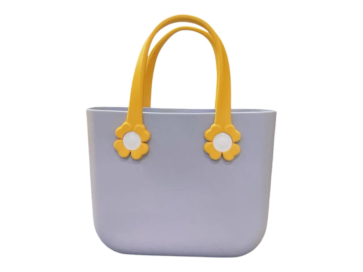 Custom Durable Silicone Waterproof Beach Tote Hues Color Handbag with  Innerbag and Sunny-flower handles plus Silicone Charms.