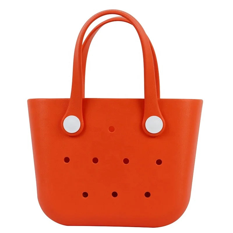 Custom Durable Silicone Waterproof Beach Tote Hues Color Handbag with  Innerbag and Sunny-flower handles plus Silicone Charms.