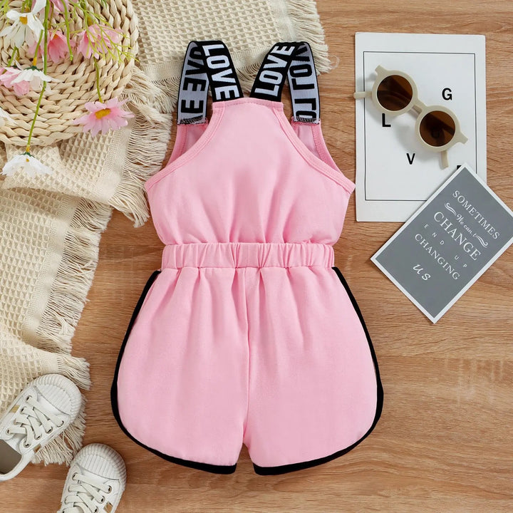 Kids Girls Summer Suspender jumpsuit Backless Overalls Letter Print Pullover