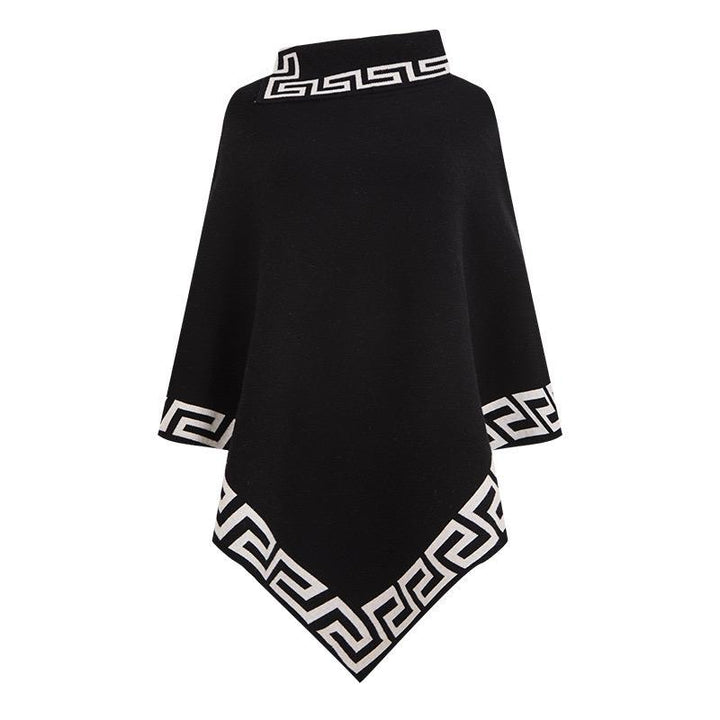 Elegant Geometric Pattern Poncho – A Sophisticated Pullover Blouse Catwalk Wester Style Knitted Sweater.