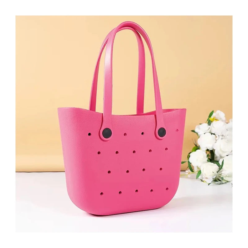 Custom Durable Silicone Waterproof Beach Tote Hues Color Handbag with  Innerbag and Sunny-flower handles plus Silicone Charms.