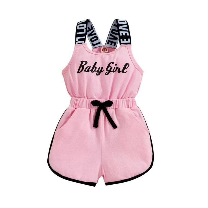 Kids Girls Summer Suspender jumpsuit Backless Overalls Letter Print Pullover