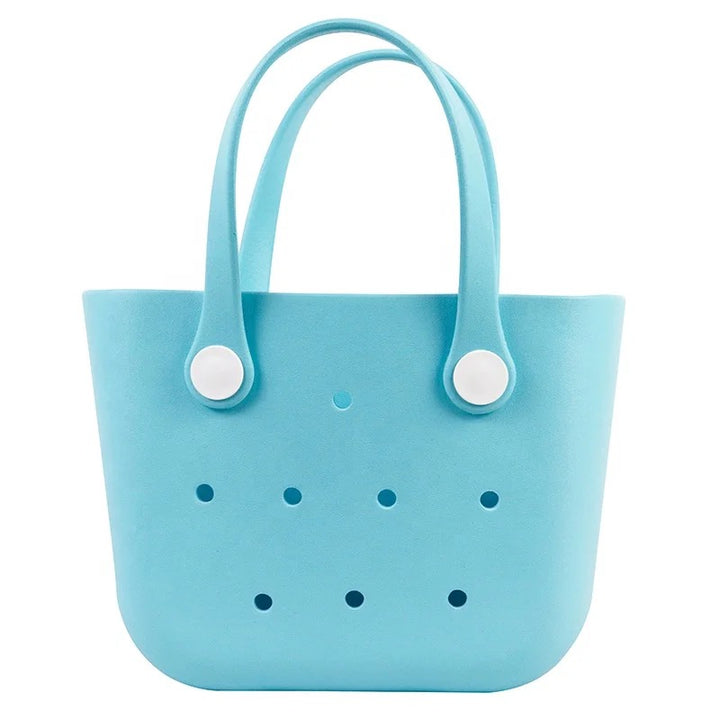 Custom Durable Silicone Waterproof Beach Tote Hues Color Handbag with  Innerbag and Sunny-flower handles plus Silicone Charms.