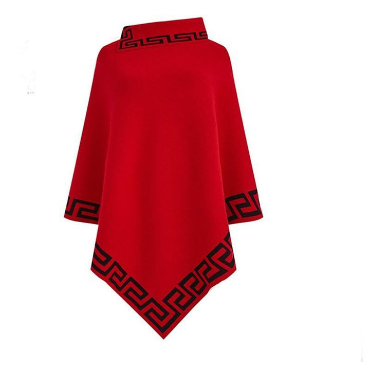 Elegant Geometric Pattern Poncho – A Sophisticated Pullover Blouse Catwalk Wester Style Knitted Sweater.