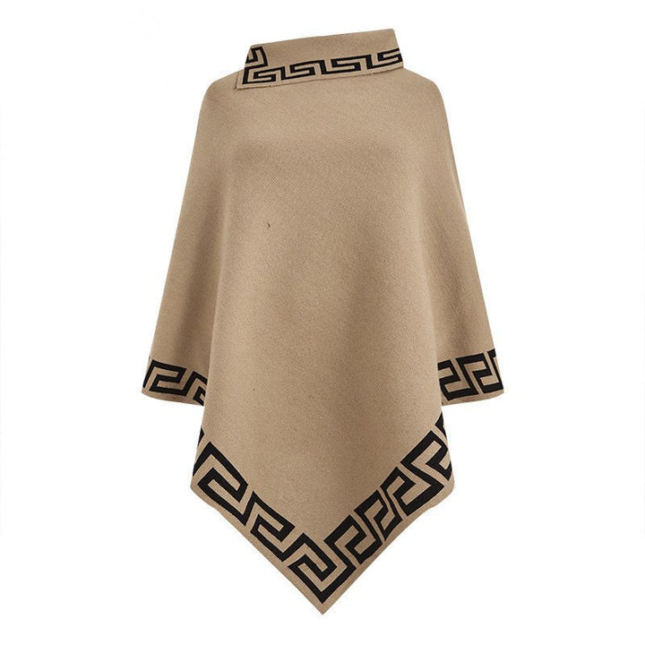 Elegant Geometric Pattern Poncho – A Sophisticated Pullover Blouse Catwalk Wester Style Knitted Sweater.