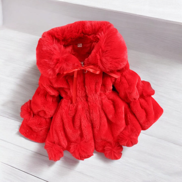 Baby Girls Jacket Faux Fur Coat Winter Outwear Velour Fabric with lovely bows