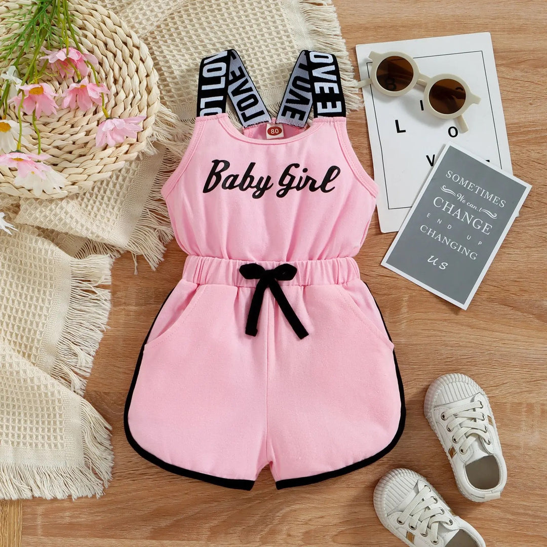 Kids Girls Summer Suspender jumpsuit Backless Overalls Letter Print Pullover