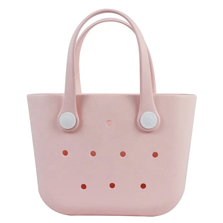 Custom Durable Silicone Waterproof Beach Tote Hues Color Handbag with  Innerbag and Sunny-flower handles plus Silicone Charms.