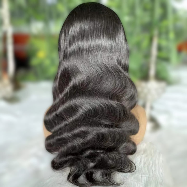 Body wave 4*6 wear & go Wig with Transparent Front Lace Pre-Plug, Pre-Cut, Pre-Styled 180% Density Natural Color.