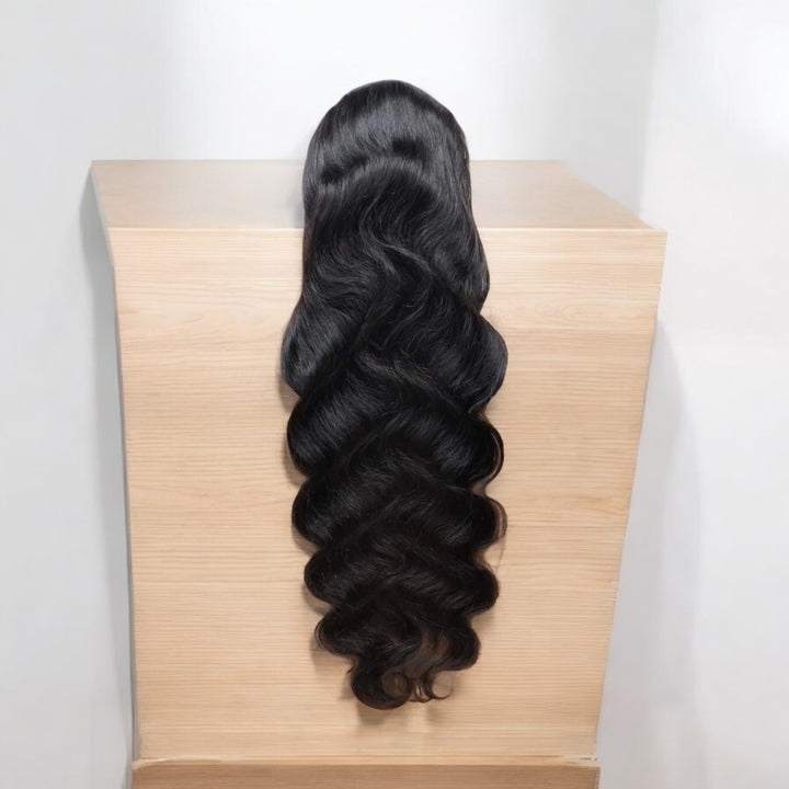 Body wave 4*6 wear & go Wig with Transparent Front Lace Pre-Plug, Pre-Cut, Pre-Styled 180% Density Natural Color.