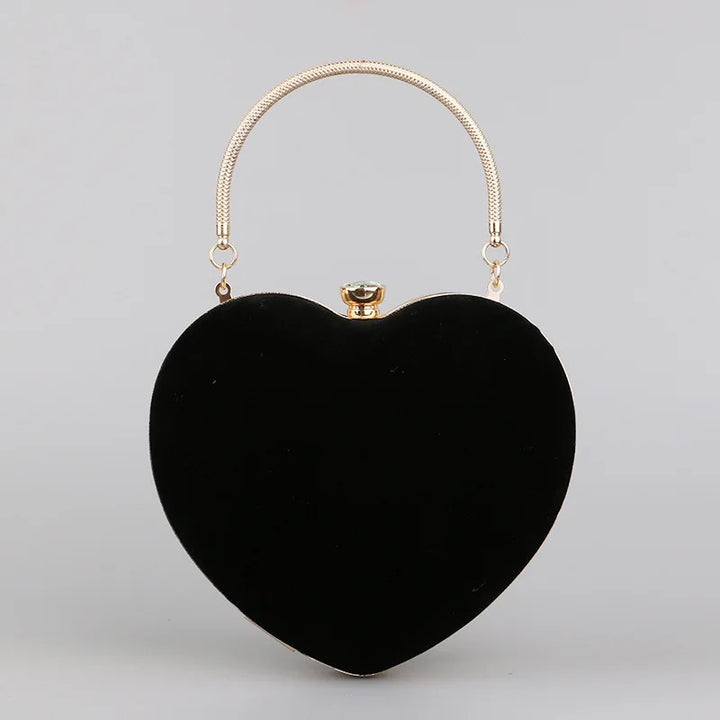 Heart Design Women Clutch Small Diamond Golden Velvet Evening Bag