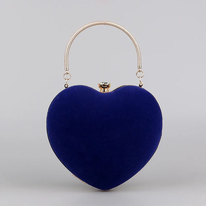 Heart Design Women Clutch Small Diamond Golden Velvet Evening Bag