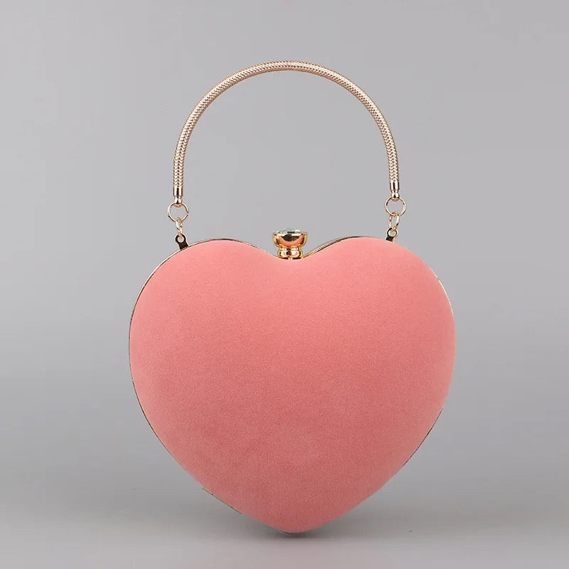 Heart Design Women Clutch Small Diamond Golden Velvet Evening Bag