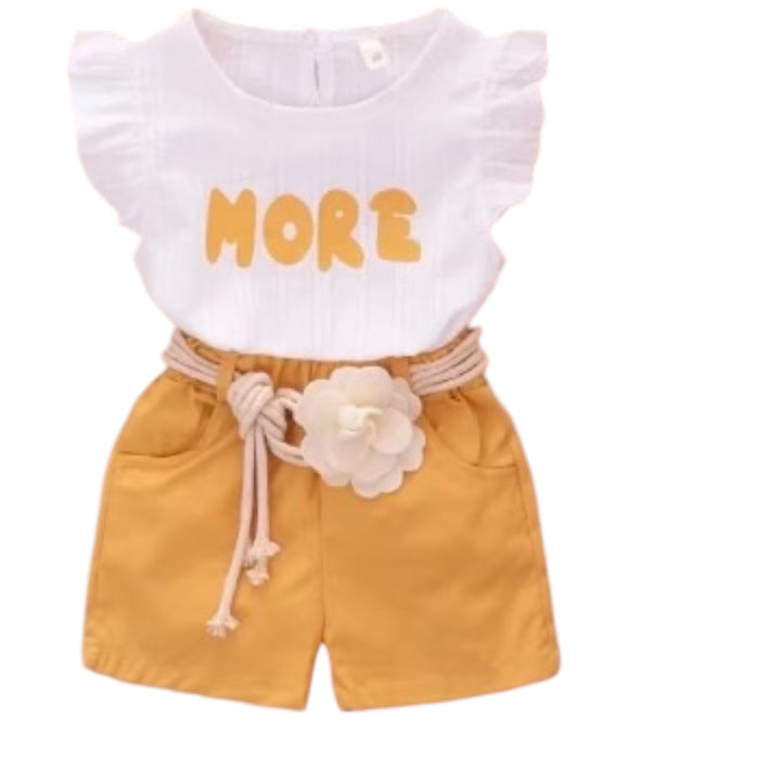 Letter t-shirt with linen shorts summer outfit for baby girls.