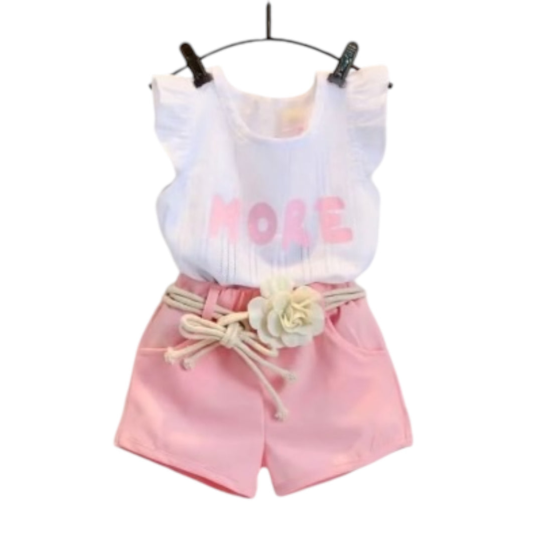 Letter t-shirt with linen shorts summer outfit for baby girls.