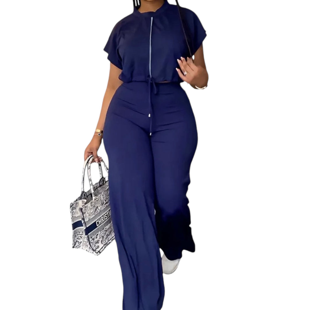 Ladies Short Sleeve Top & High Waist Pant Set