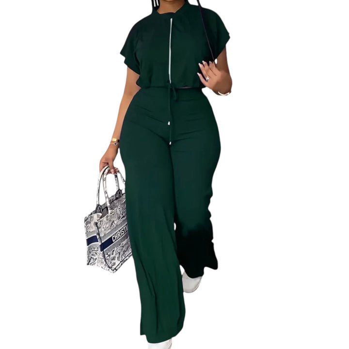 Ladies Short Sleeve Top & High Waist Pant Set