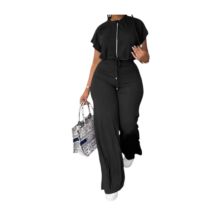 Ladies Short Sleeve Top & High Waist Pant Set