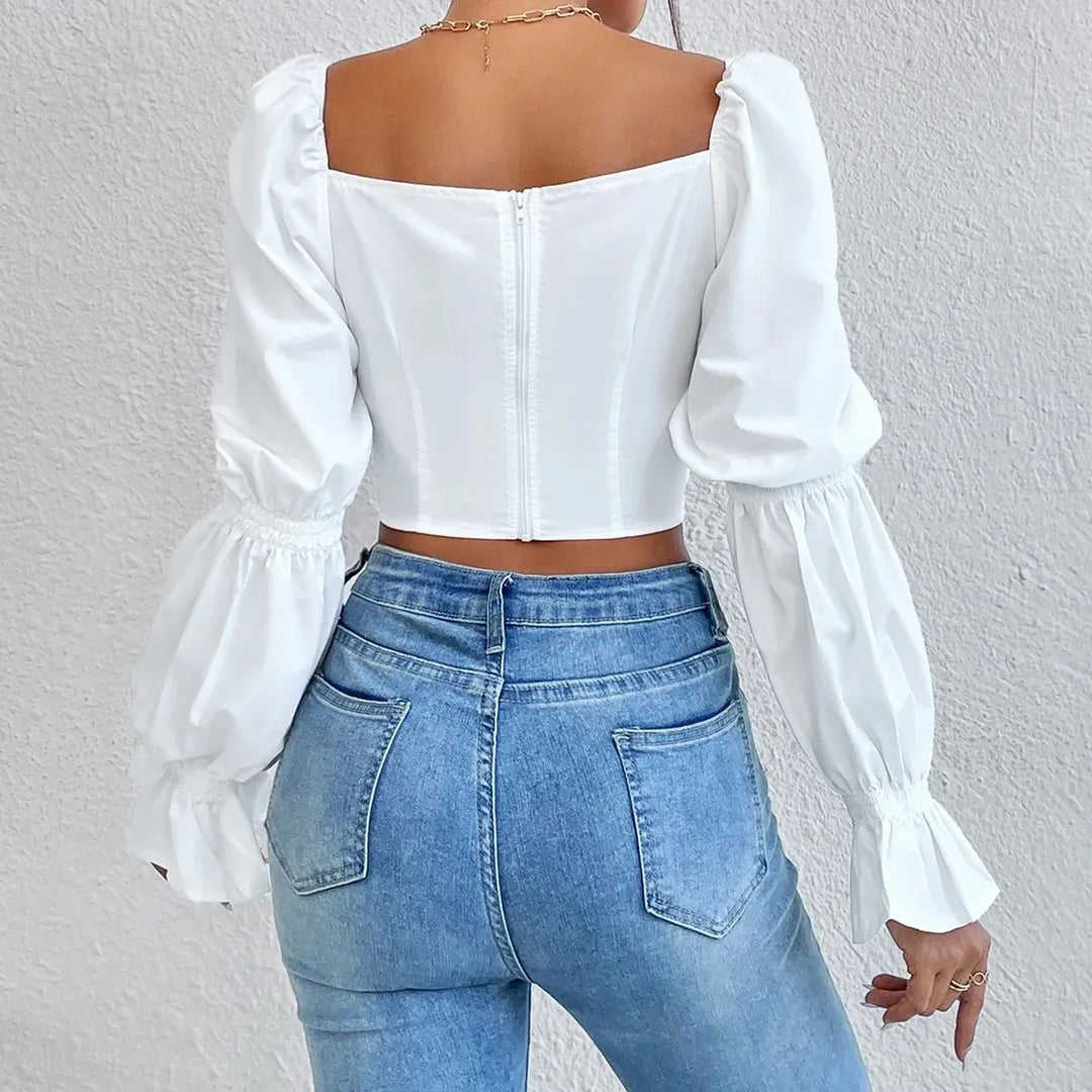 White Long Sleeve Crop Top