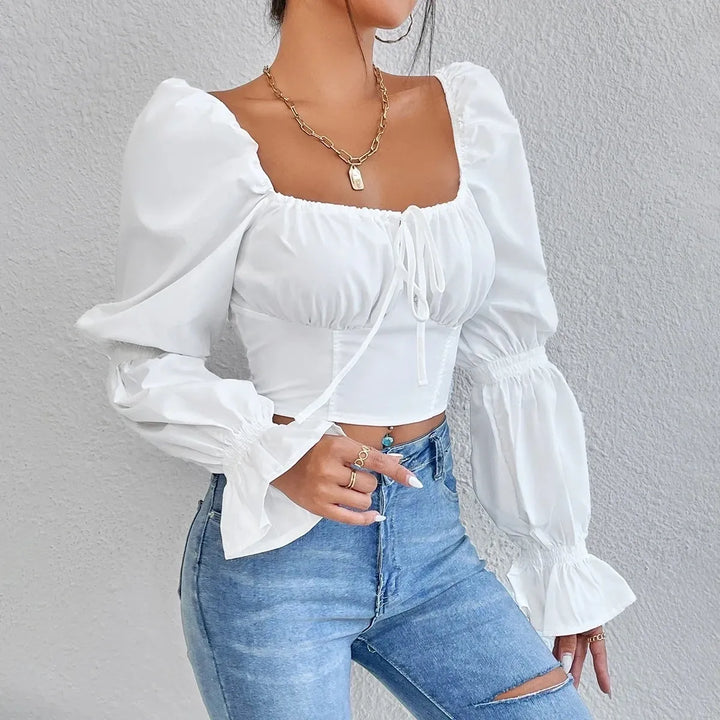 White Long Sleeve Crop Top