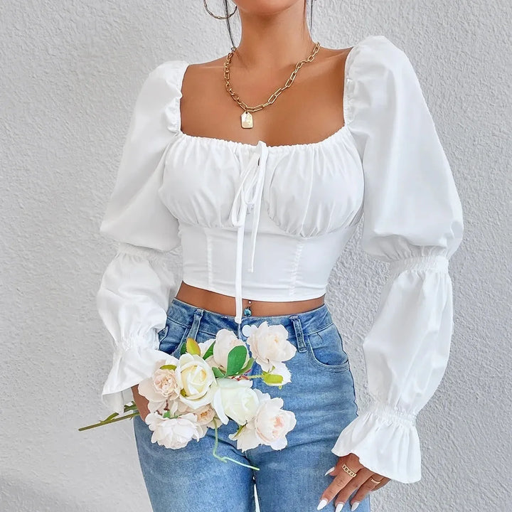 White Long Sleeve Crop Top