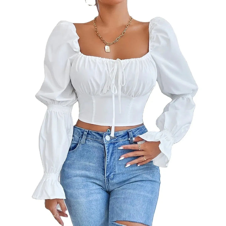 White Long Sleeve Crop Top