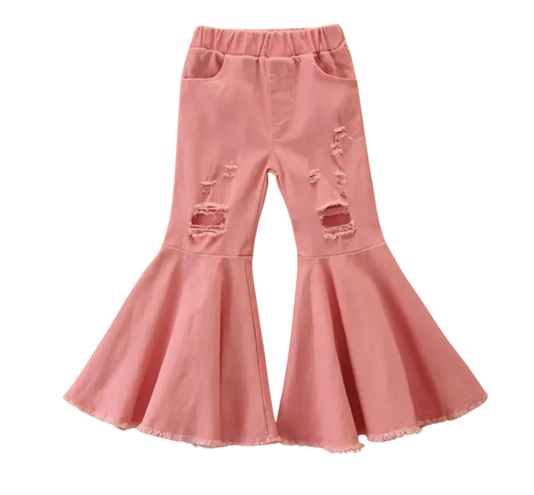 Cool Bell Bottom Denim Flare Pants with Elastic Waist for Girls